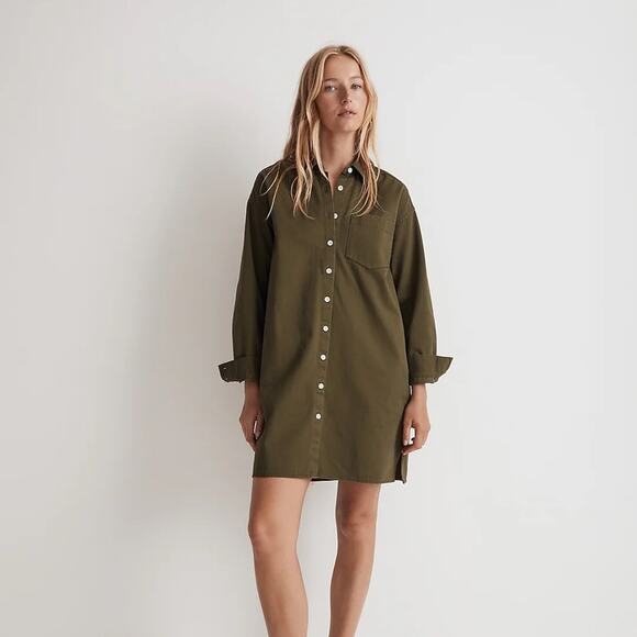 Madewell Dresses & Skirts - Madewell Green Chino Button Down Mini Shirtdress XS